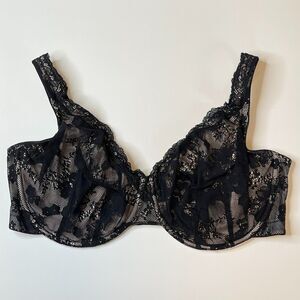 Cacique Modern Lace Covered Unlined Full Coverage Underwire Bra Size 42F Black
